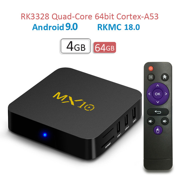 2019 New MX10 Android TV BOX Android 9.0 RK3328 Quad core 4G RAM 64G ROM 3D 4K HDR10 H.265 USB 3.0 Media Player Set-top BOX