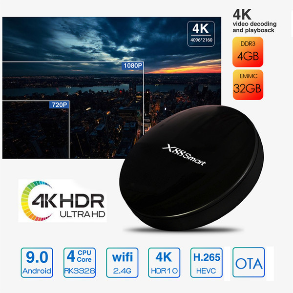 Android 9.0 TV Box 4GB RAM 32GB ROM Quad Core CPU X88 smart tv box Support smart tv and support iptv player