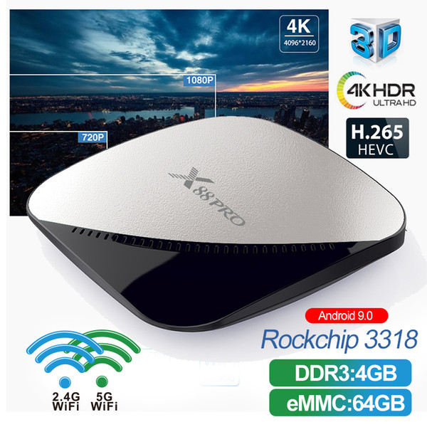 X88 PRO Smart TV Box Android 9.0 4K Rockchip RK3318 Quad Core 4GB 64GB 2.4G/5G WiFi Smart TV BOX 2GB 16GB Media Player PK x96 max