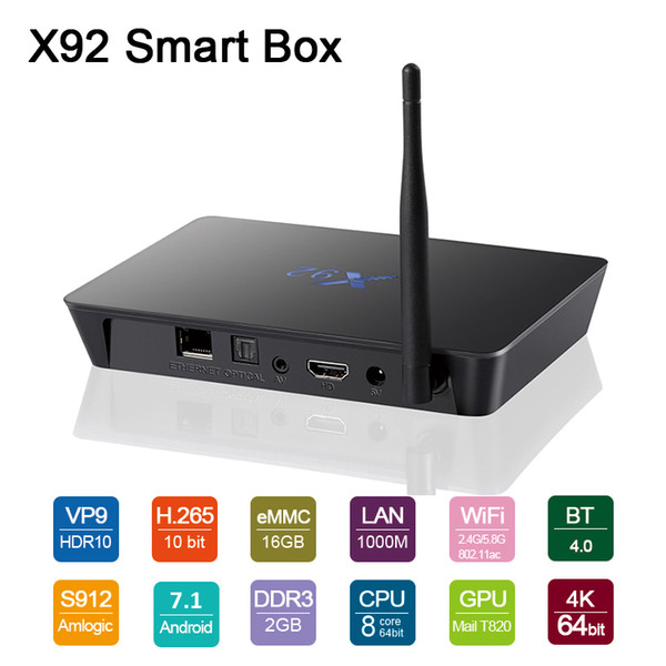 Android 7.1 X92 Smart TV Box Amlogic S912 Octa Core 2GB 16GB Dual Wifi HDMI 4K 1080P Streaming Media Player