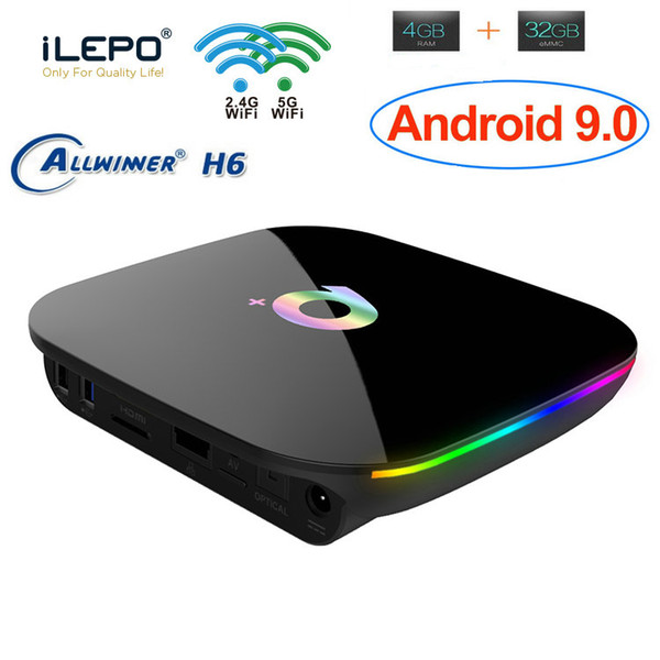 Q Plus Android 9.0 TV Box Allwinner H6 Quad Core 4GB 32GB Dual Band WiFi 2.4G 5G HD 6K Media Player