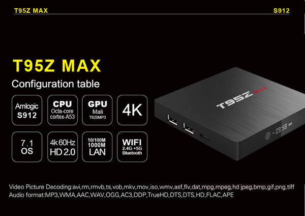 1pcs T3/T95Zmax,Thousands Daily Updated Movies & TV Shows Free, 3GB/32GB 2GB/16GB, Android 7.1 TV Boxes Amlogic S912 Octa Core