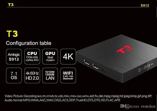 10pcs Custom Made Amlogic S912 Octa core 4k Smart Android7.1 TV Box 2GB/16GB thousand daily updated movies & tv shows
