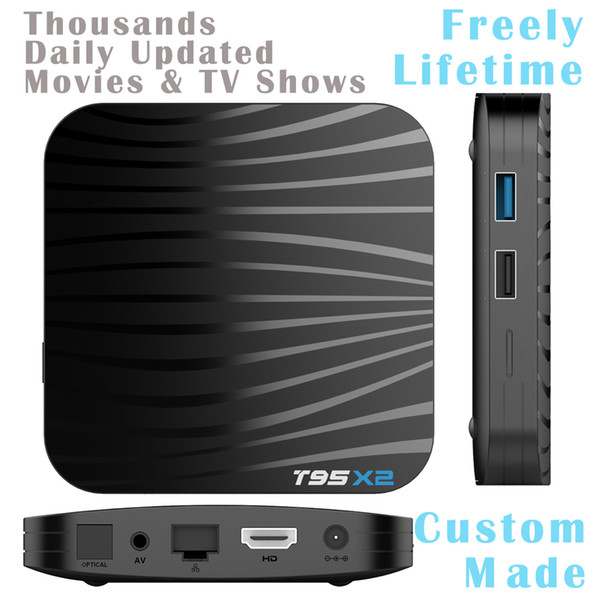 50pcs T95X2 Custom Made Amlogic S905X2 Quad core 4K Smart Android8.1 TV Box 2GB/16GB 4GB/32GB thousands daily updated movies & tv shows free