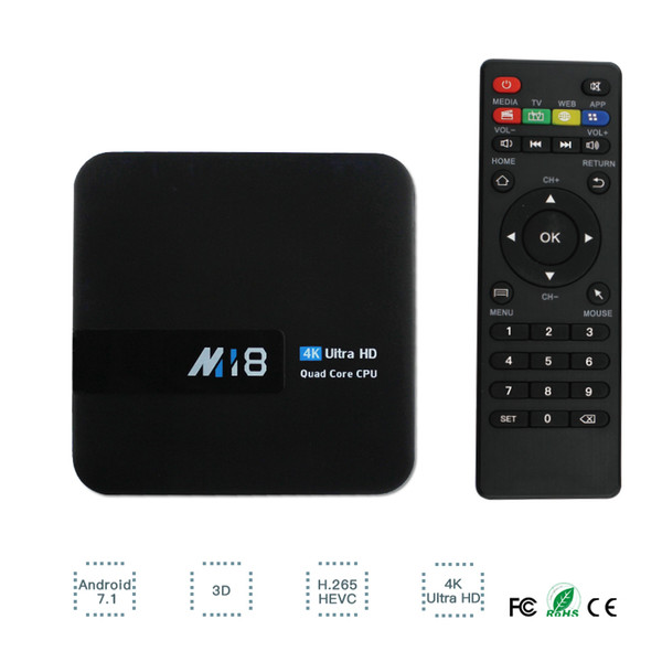 New arrival Android7.1 TV BOX M18 Amlogic S905W Quad-core 1G/8G 4K H.265 built-in 2.4GWIFI smart media player