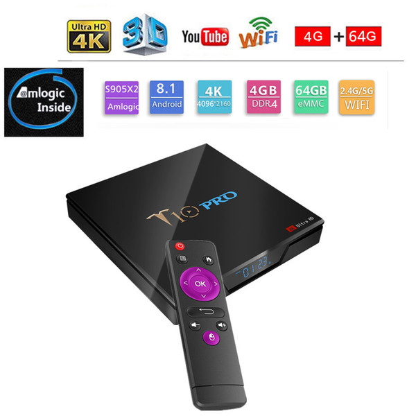 Hot selling T10 pro S905X2 Android 8.1 TV BOX Amlogic S905X2 Quad-core 4GB/32GB 4K H.265 2.4G/5GWIFI&Bluetooth smart box