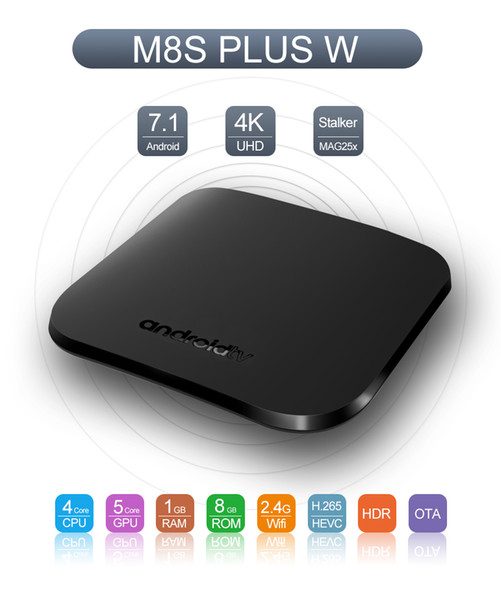 New arrival Android7.1 TV BOX M8S PLUS W Amlogic S905W Quad-core 1G/8G 4K H.265 built-in 2.4GWIFI smart media player