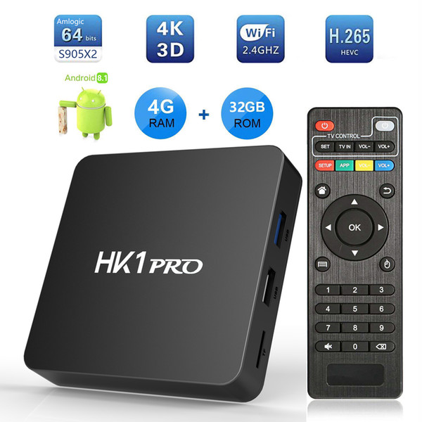 HK1 PRO Android 8.1 Smart TV BOX Amlogic S905X2 Quad Core DDR4 4GB Ram 32G Rom 2.4G/5G Dual WIFI USB3.0 Bluetooth 4K Set Top Box