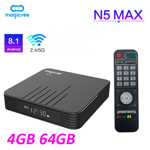 Magicsee Android TV Box Smart TV Amlogic S905X2 Android 8.1 IPTV Set Top Box N5 MAX Media Player DDR4 4GB/64GB 2.4G/5.8G WIFI BT