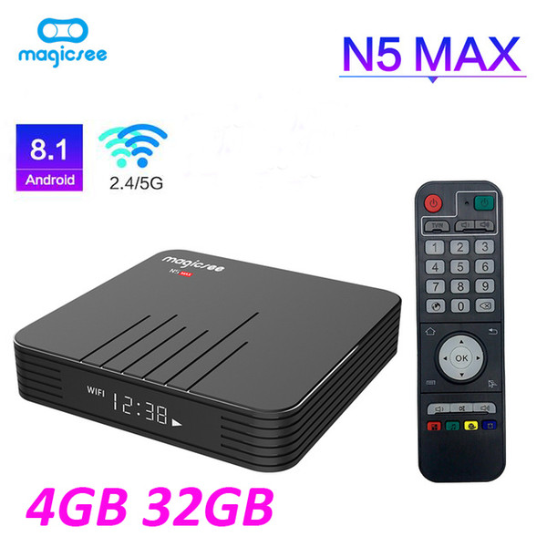 Magicsee Android TV Box Smart TV Amlogic S905X2 Android 8.1 IPTV Set Top Box N5 MAX Media Player DDR4 4GB/32GB 2.4G/5.8G WIFI BT