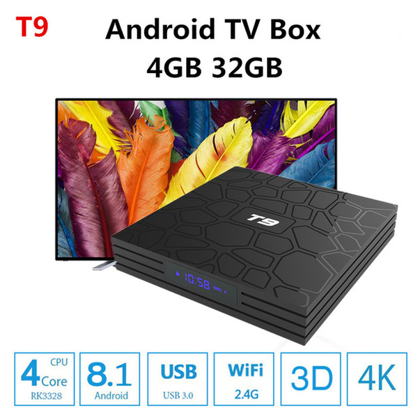 T9 Android 8.1 TV Box RK3328 Quad Core 4GB Ram 32GB Rom Smart Media Player Support 2.4G Wifi Bluetooth USB 3.0 4K Better S905X S912