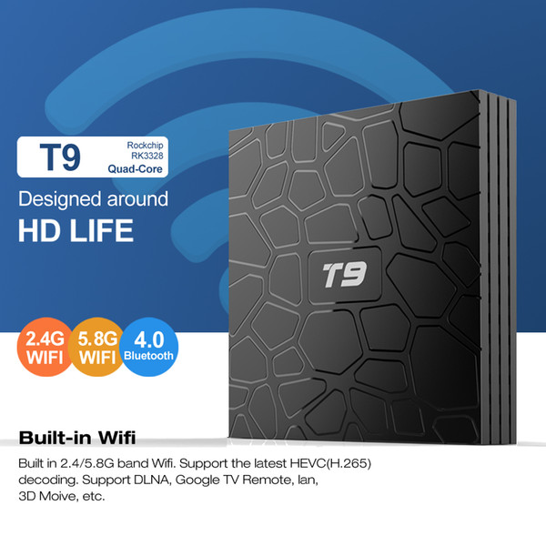 4GB 64GB Android 8.1 TV Box T9 RK3328 Quad Core Smart 4K Set Top Box 2.4G/5G Dual WIFI Bluetooth