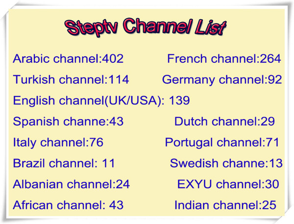 Steptv Subscription European IPTV Channels Arabic Portuguese Dutch Italian Spanish TV Package Indian African French USA UK Account M3U