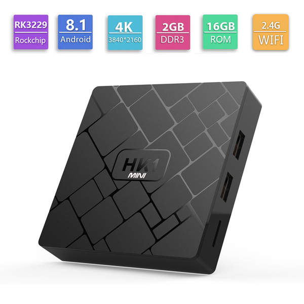 HK1 Mini Android 8.1 Smart TV Box RK3229 Quad Core Streaming Media Player Anodroid8.1TVBox 2GB 16GB ROM Support 2.4G Wifi 2G 16G Set Top Box