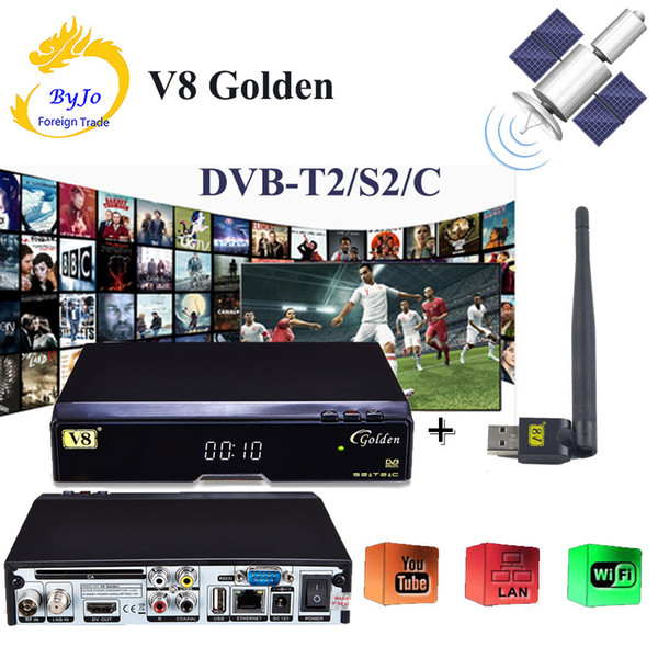 V8 Golden DVB-S2 DVB-T2 DVB-C Support Powervu IPTV Cccam Cline+1 usb wifi DVB-T2/S2/C Cable Satellite Receiver with USB WIFI