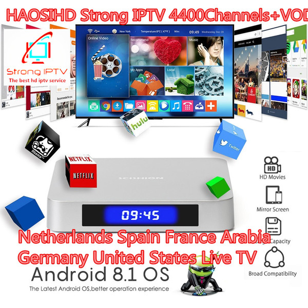 SCISHION AI ONE Voice Control Android 8.1 Smart IP TV Box with 1 Year Strong iptv Code Subscription Europe usa Channels French