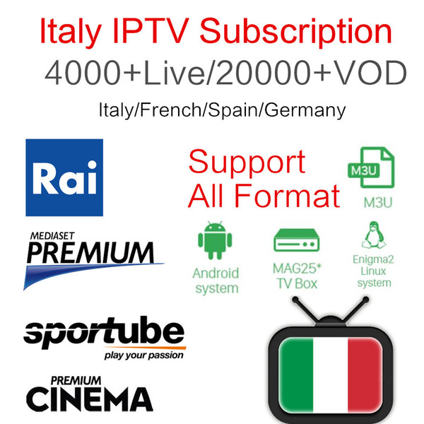 Best Stable Italy IPTV italia 4000+ PayTV Free Smart TV+Albanian Turkey UK German USA IPTV For Android Box Enigma2 Smart TV PC Linux