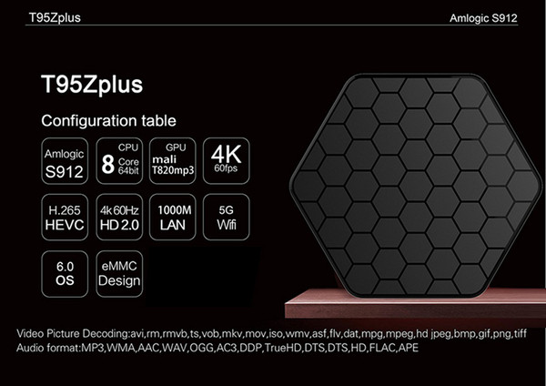 Amlogic S912 TV Boxes T95Z Plus 2GB 16GB Octa core 2.4G/5G WIFI BT4.0 4K H.265 KD17.1 Android 7.1 Smart TV Box DHL