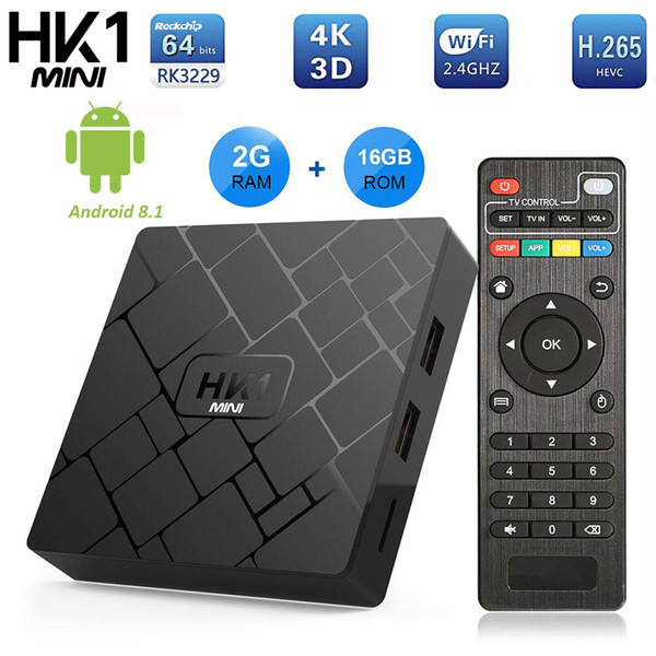 Newest Android 8.1 Smart TV BOX HK1 Mini 2GB 16GB Rockchip RK3229 Quad Core WIFI H.265 HEVC 4K 3D Set Top Box Media Player