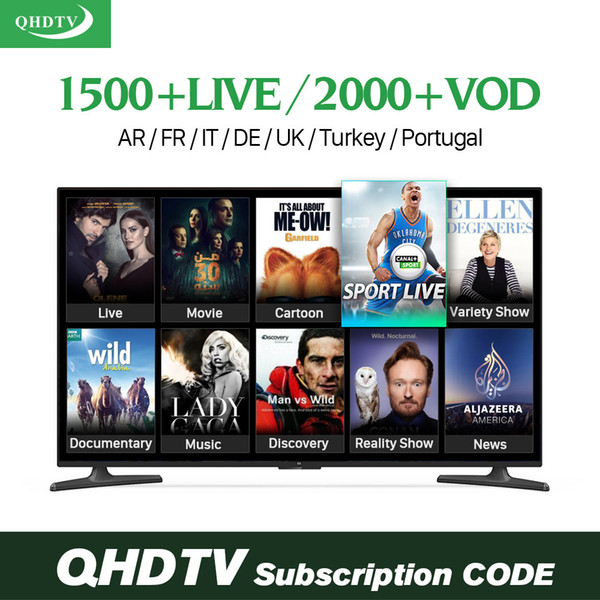 1 Year QHDTV French TV Channels Subscription Arabic Spanish Portugal Dutch France Algeria Tunisia African UK Europe Live TV VOD Package