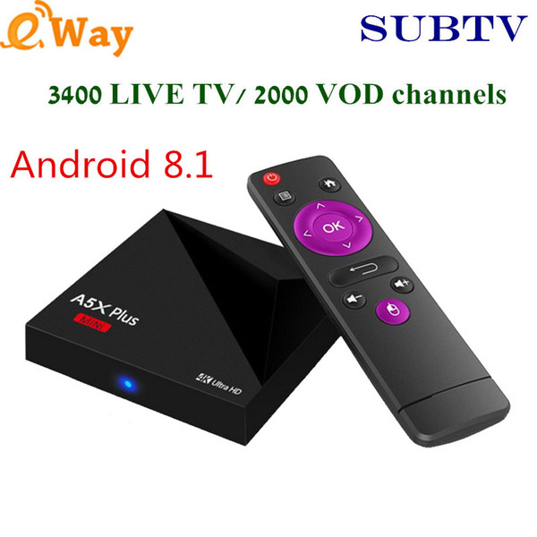 Android 8.1 TV Box 1 Year SUBTV Code Arabic French IPTV Box H.265 4K A5X PLUS TV Box Europe Dutch Spainish