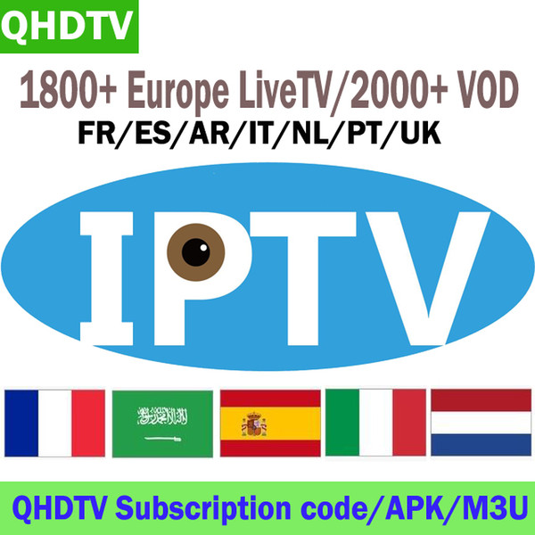 QHDTV French Live TV Channels Arabic Italian Portuguese African UK IPTV Subscription Dutch Kurdish VOD Spanish Turkish Europe Package M3U