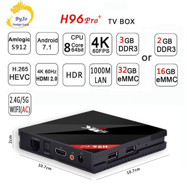 H96 Pro+ 2 3G DDR3 option 16 32G Flash 2.4G 5GHz Wifi HD2.0 4K Amlogic S912 Octa Core Smart android tv box H96 plus Android 7.1