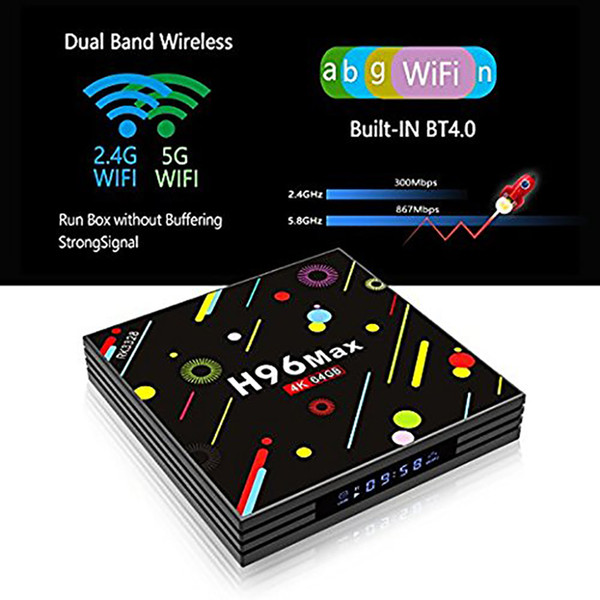 Built In 2.4g+5g Dual Band WIFI Airplay 4k Player RK3328 Rockchip Fast 4GB Ram 32GB Rom Android 7.1 TV Box H96 MAX