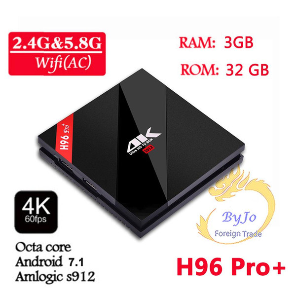 H96 Pro+ 2G 3G DDR3 option 16G 32G Flash 2.4G 5GHz Wifi HD2.0 4K box Amlogic S912 Octa Core BT4.0 smart android tv box Android 7.1