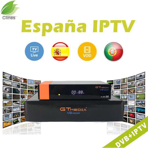 Clines gtmedia v8 nova satellite receiver dvb-s2 by freesat v8 super tv receptor with 1 year portual spain iptv subscription m3u code list