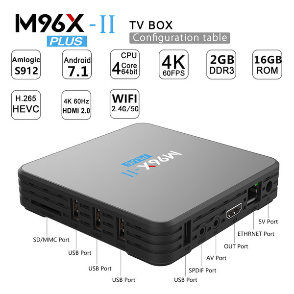 M96X II plus Android 7.1 TV Box Amlogic S912 Octa core 2GB/16GB LED display Bluetooth 1000M Lan 2.4G/5G Dual WIFI 4K Free DHL