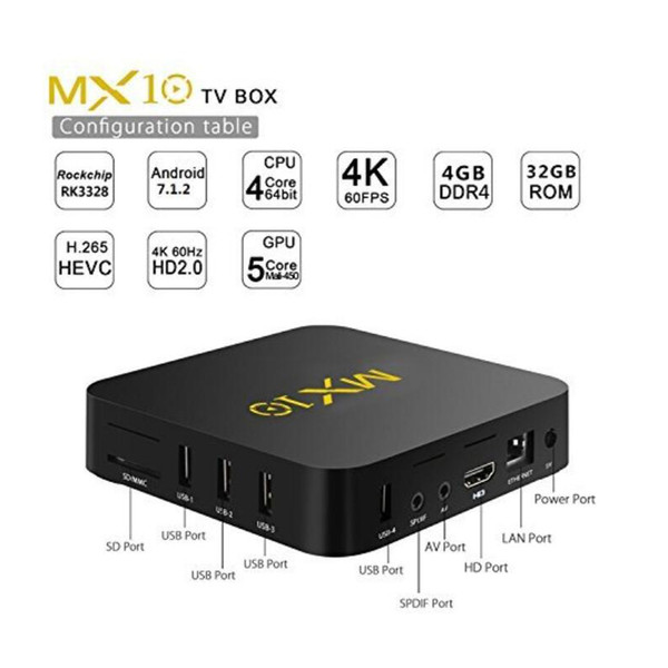 2018 New MX10 4GB 32GB TV BOX Android 7.1 RK3228 Quad Core Smart BOX Support 4K H.265 WIFI