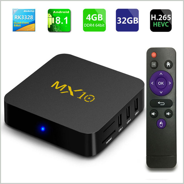 MX10 Smart TV BOX Android 8.1 Rockchip RK3328 DDR4 4GB Ram 32GB Rom IPTV Smart Set-top Box 4K USB 3.0 HDR H.265 Media Player Box MQ30