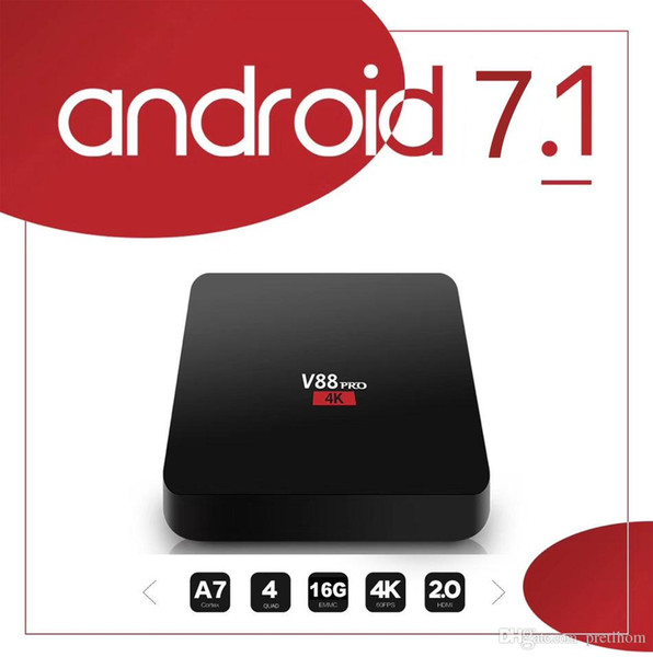 wholesale android tv box V88 Quad-Core Android 7.1 RK3229 1G 8G 4K x 2K 60fps 10bit H.265 17.3 WiFi media player smart andriod tv box