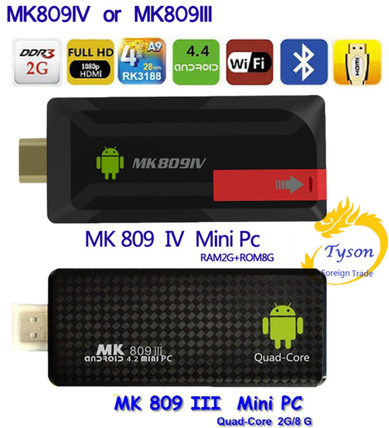 Free ship MK809IV or MK809III TV Dongle Stick Android TVBox Quad Core CPU 2G DDR3 8G Mini PC WiFi HDMI Android4.4 Bluetooth