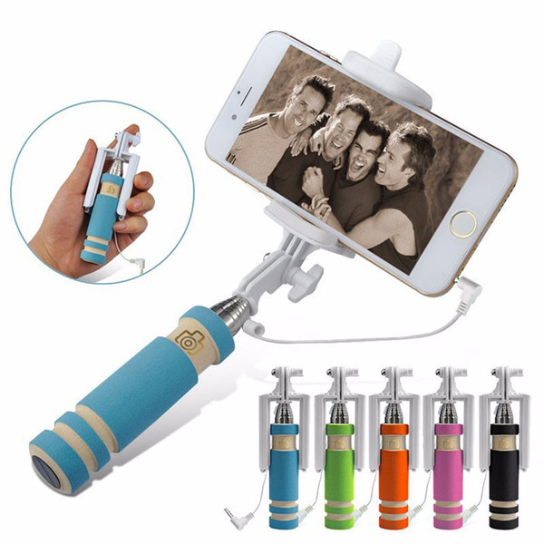 2000set/lot* Professional Portable mini monopod selfie stick for iphone samsung Handheld Wired 60mm Selfie Stick Accessory