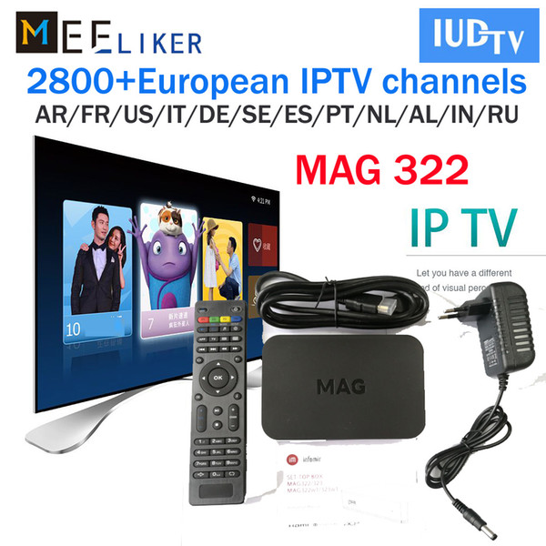 Mag 322 with 1year IPTV Subscription iudtv For Smart TV Abonnement IPTV Support 30+ Countries Live TV Channels Europe Arabic Sports Linux