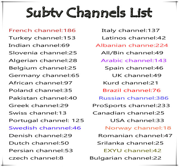 Subtv Subscription Russian Brazil Albanian Latinos American TV Channels Belgium Canada India VOD Pakistan EXYU Arabic European