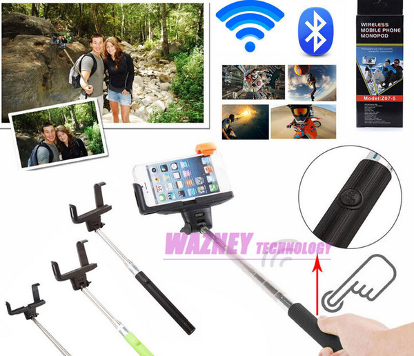 Monopod Selfie Stick Extendable with Built In Bluetooth Shutter Button Wireless For Iphone Android Phone Z07-5 *500set /lot