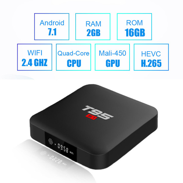 T95 S1 TV BOX Amlogic S905W Quad-core Android 7.1 2.4G WiFI 100M Lan internet tv box 2GB 16GB Smart media player