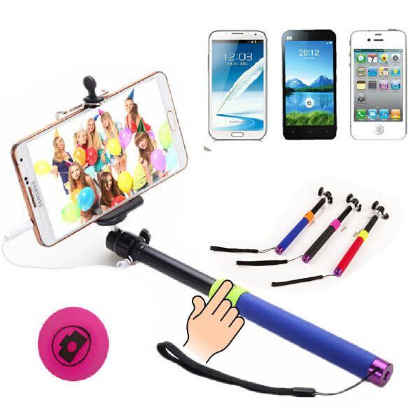 150set/lot * 2 in 1 Wired Selfie Stick Handheld Extendable Monopod For iPhone Android Smart Phone No need to connect Bluetooth