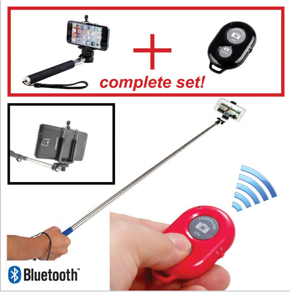 Extendable Self Portrait Selfie Stick Handheld Monopod+ Wireless Bluetooth Remote Shutter Control For apple samsung IOS Android