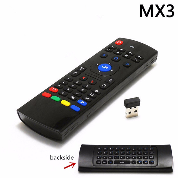 Free shipping MX3 blacklit 2.4G air mouse mini qwerty keyboard for CA/US/EU