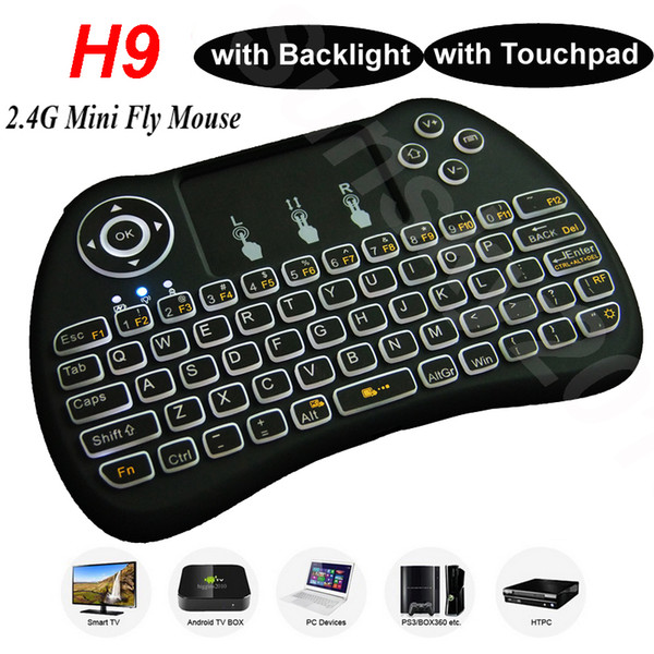 Wireless Mini Keyboards with Backlit Backlight Touchpad for S912 S905X Android TV Box H9 2.4GHz Fly Air Mouse Remote Control for IPTV PC