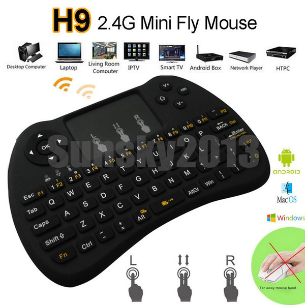 H9 2.4GHz Fly Air Mouse Wireless Mini QWERTY Keyboard with Touch Pad Android TV Box Remote Control 360 Xbox Gamepad Controllerl for IPTV