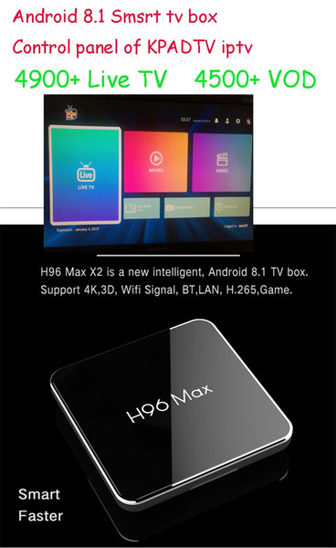 DHL shipping Android 8.1 tv box H96Max X2 Amlogic S905X2 Cortex A53 tv box 4K*2K videoH.265 with KpadtV iptv 4K channels ARABIC EUROPE