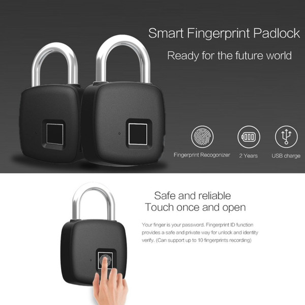 USB Rechargeable Smart Keyless Fingerprint Lock IP65 Waterproof Anti-Theft Security Padlock Door Luggage Case Lock Smart Home