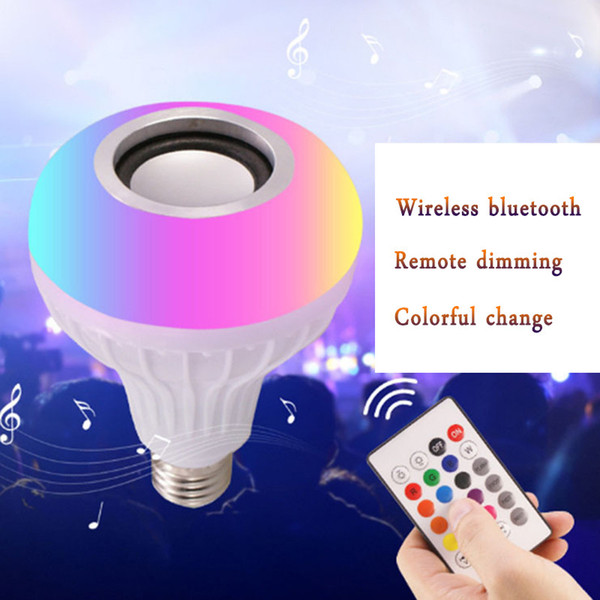 HOT E27 Smart LED Light RGB Wireless Bluetooth Speakers Bulb Lamp Music Playing Dimmable 12W Music Player Audio with 24 Keys Remote Control