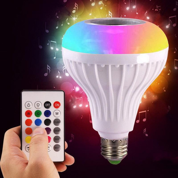 Smart LED E27 Light RGB Wireless Bluetooth Speakers Bulb Lamp Music Playing Dimmable 12W Music Player Audio with 24 Keys Remote Control