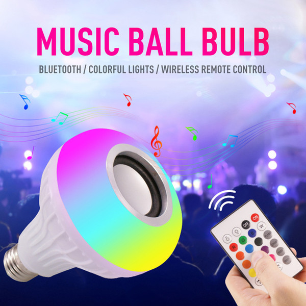 Smart E27 RGB Bluetooth Speaker LED Bulb Light 12W Music Playing Dimmable Wireless Led Lamp with 24 Keys Remote Control